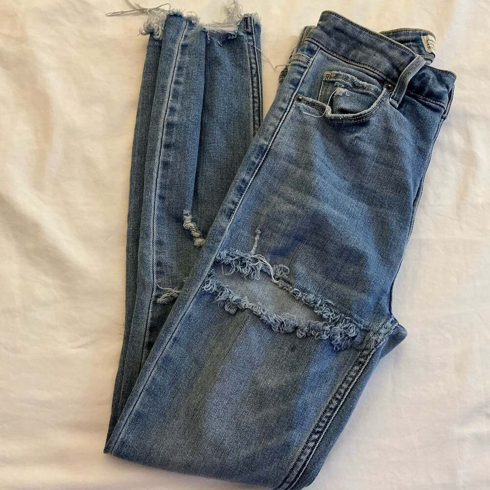 Abercrombie & Fitch Ankle High Rise Jeans Size 24 00R Distressed Button Fly